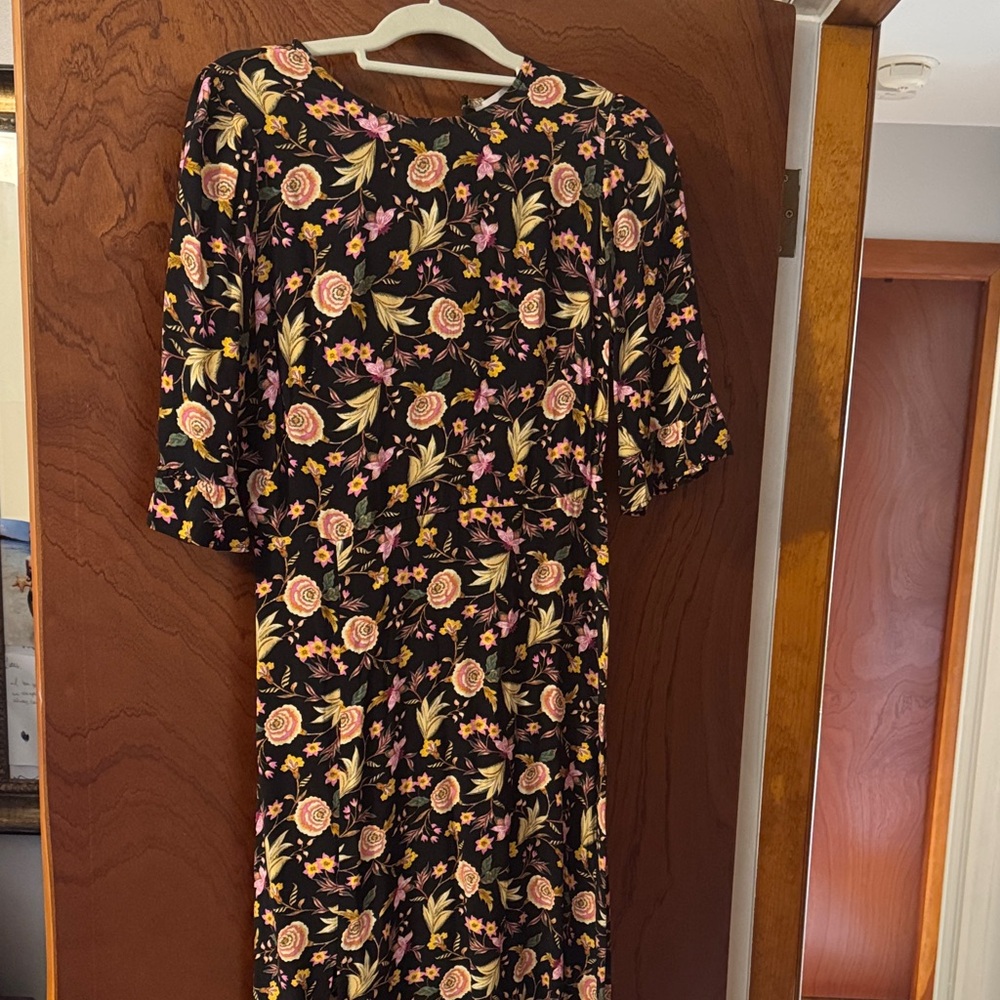 LOFT Black Floral Long Sleeve Dress